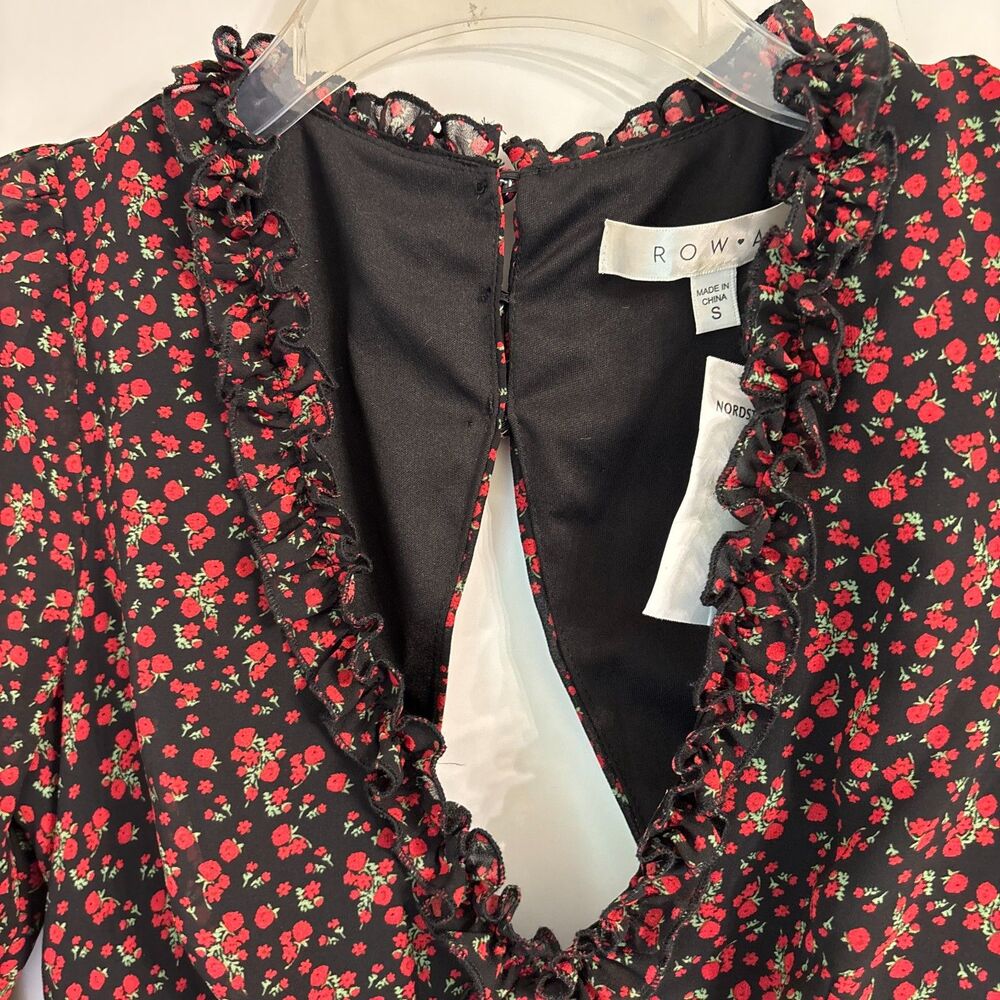 ROW A Nordstrom Rack Dress Small Black Red Floral Open Back Ruffle Mini NWT #X - Picture 4 of 9